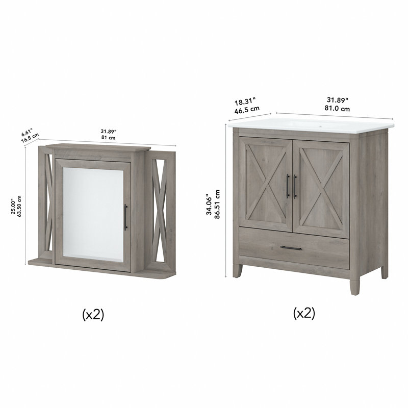 Edion Double Bathroom Vanity with Ceramic Top, Gray