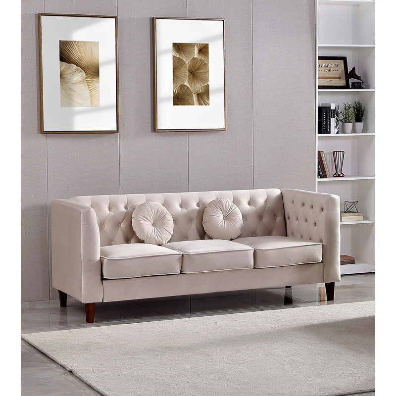 Dun 81.5'' Velvet Sofa, Beige Velvet
