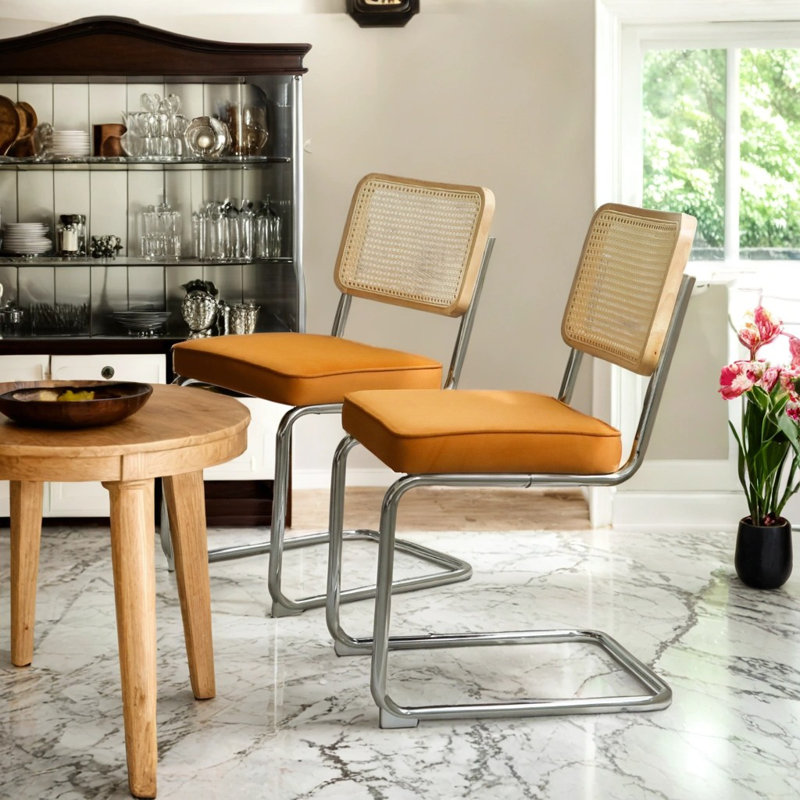 Ensemble de 2 chaises de salle à manger rembourrées avec dossier en rotin Afor, Orange