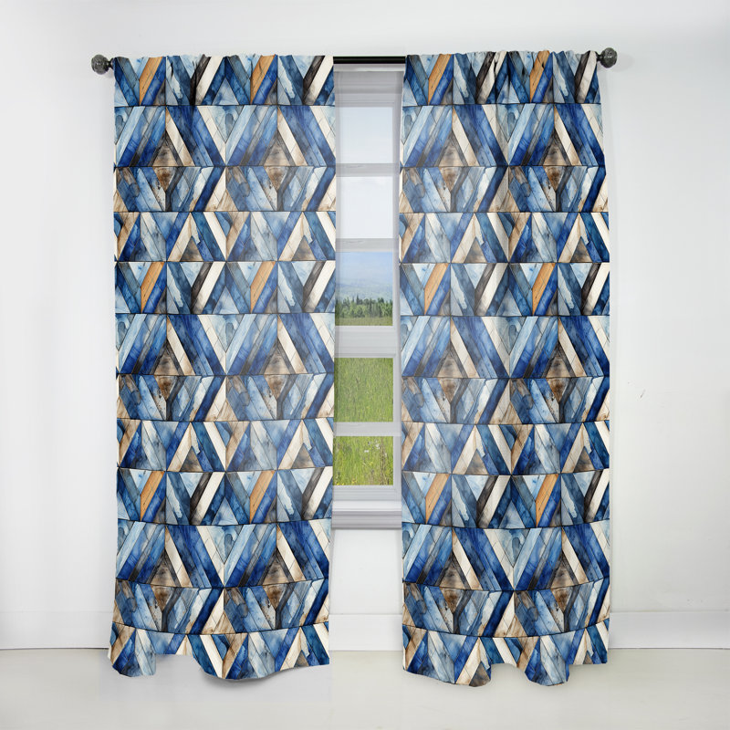 Rustic Cobalt Lattices Elegance I - Rideau abstrait - Rideau géométrique obscurcissant - 1 panneau, L 52 po x L 108 po