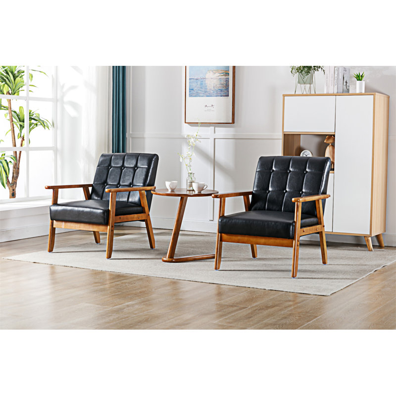Accent Chairs Set Of 2 With Side Table, Black