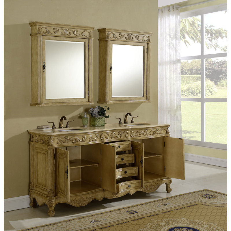 Ensemble de meuble-lavabo double de 72 po Aurillac, Teck, Crème