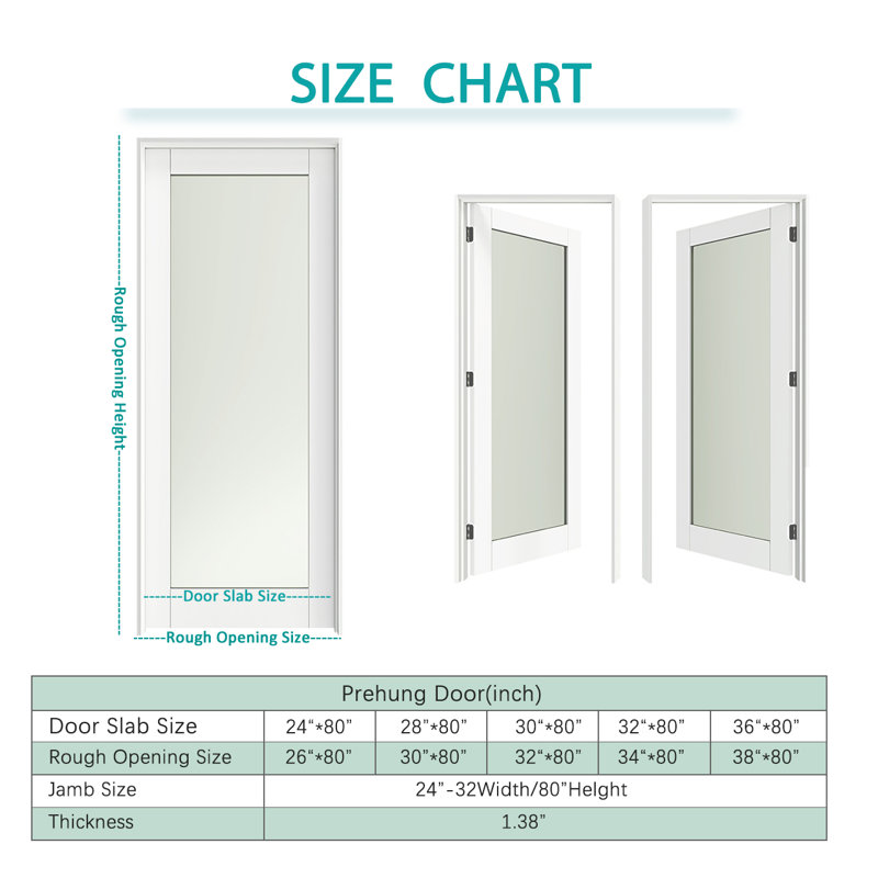 Porte intérieure en panneau de fibres à densité moyenne avec cadre Prehung 1 Lite, 18" x 80", Left