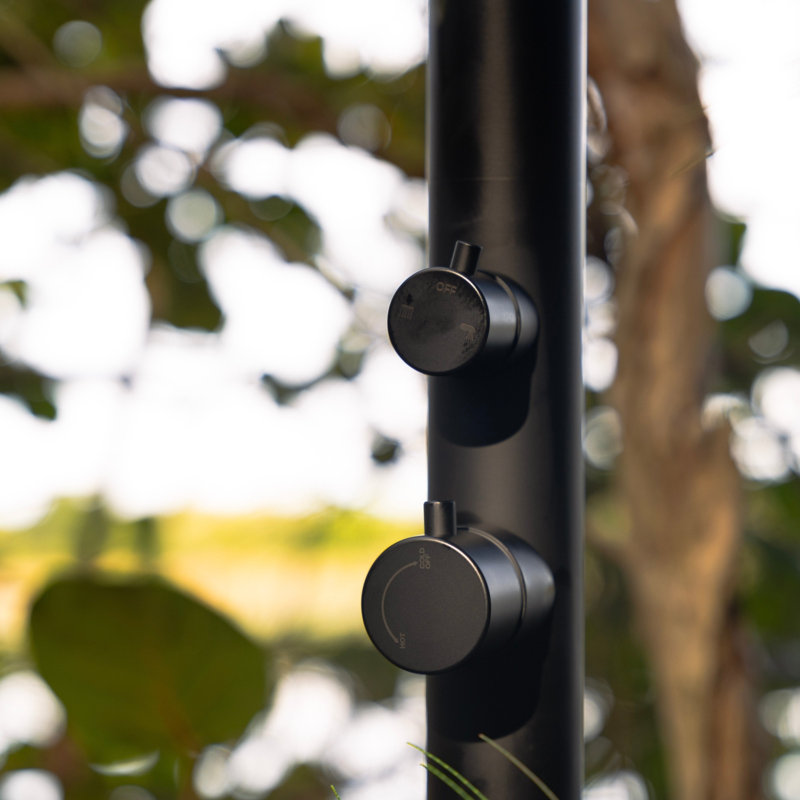 Pulsar 04 Freestanding Outdoor Shower with Foot Wash and Rain Shower Head, Matte Black