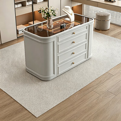 Vitrine à bijoux moderne avec dessus en verre et plusieurs tiroirs, meuble de rangement minimaliste pour la maison, les magasins et les showrooms.