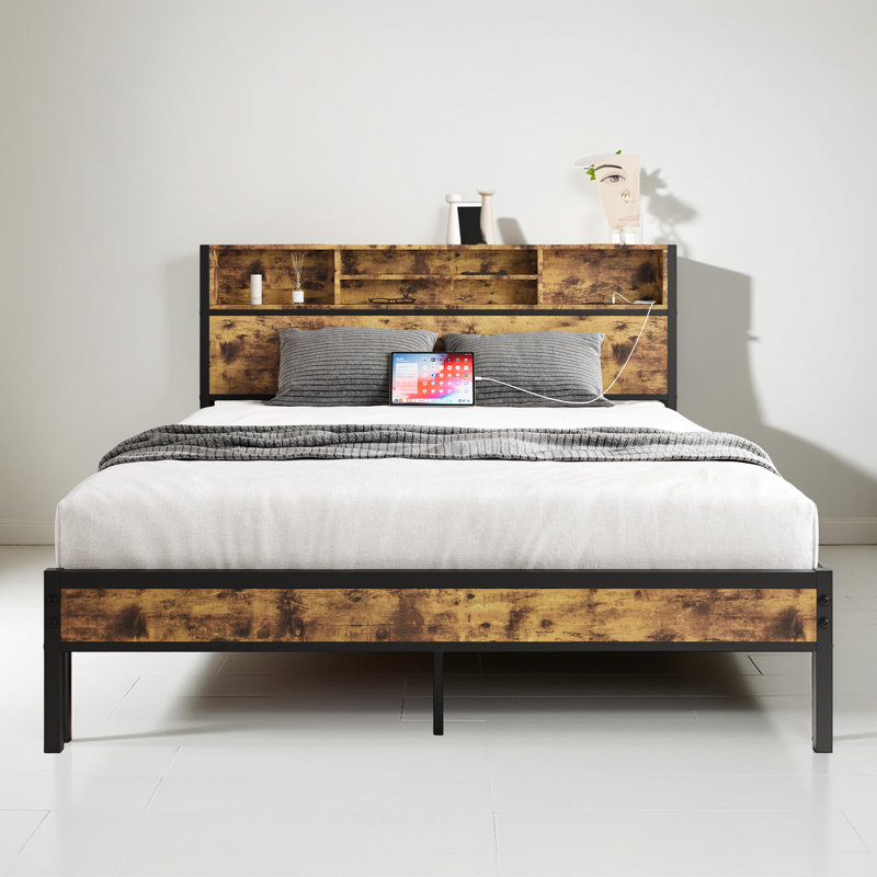 Queen Bed Frame with Storage Headboard, Queen