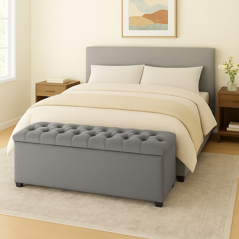 Chesterfield Plush Velvet Upholstered Storage Ottoman Bench – Deep Tufted Lid & Wooden Legs, 45cm H x 180cm W x 40cm D