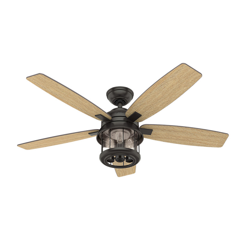 52" Coral Bay 5 - Blade Outdoor Standard Ceiling Fan with Remote Control and Light Kit Included, Noble Bronze