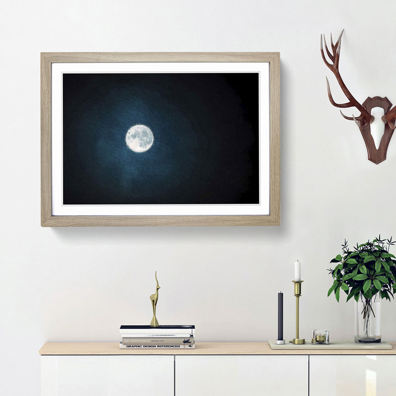 The Full Moon at Midnight - Picture Frame Painting Print on MDF, Oak Framed, 36cm H x 48cm W x 2cm D