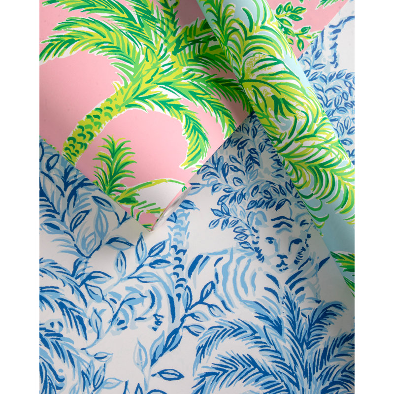 Lilly Pulitzer Tiger Queen Wallpaper, Aqua