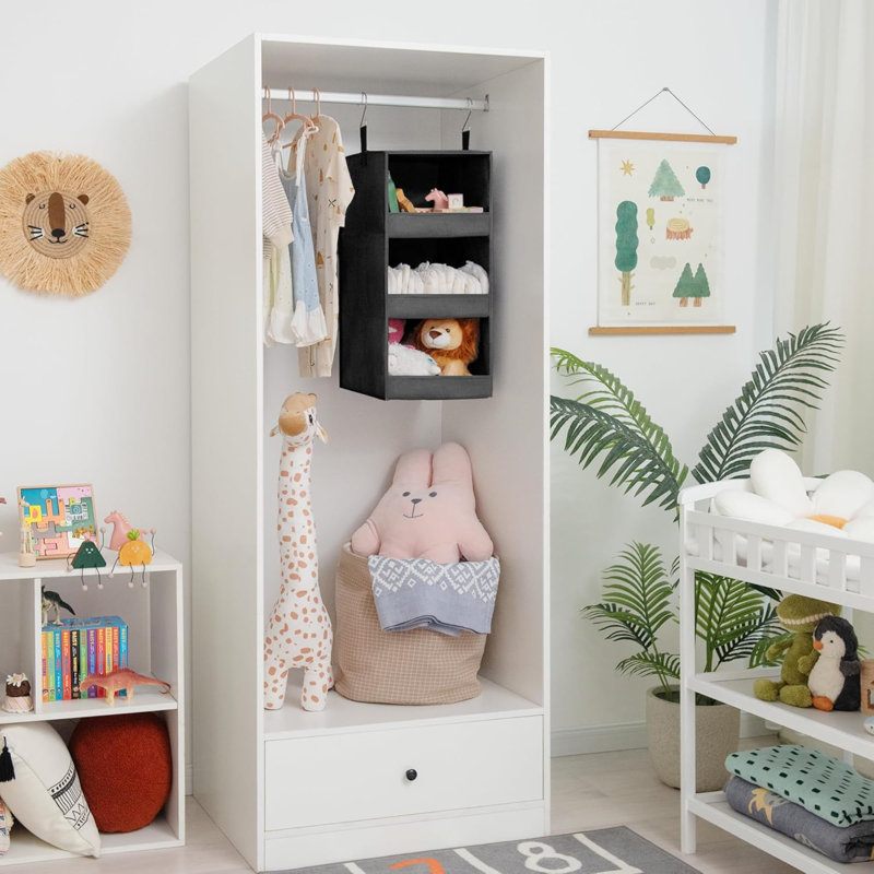 3-Shelf Hanging Closet Organizer, Collapsible Closet Hanging Shelves, Nursery Hanging Organizer, 1-Pack, Black