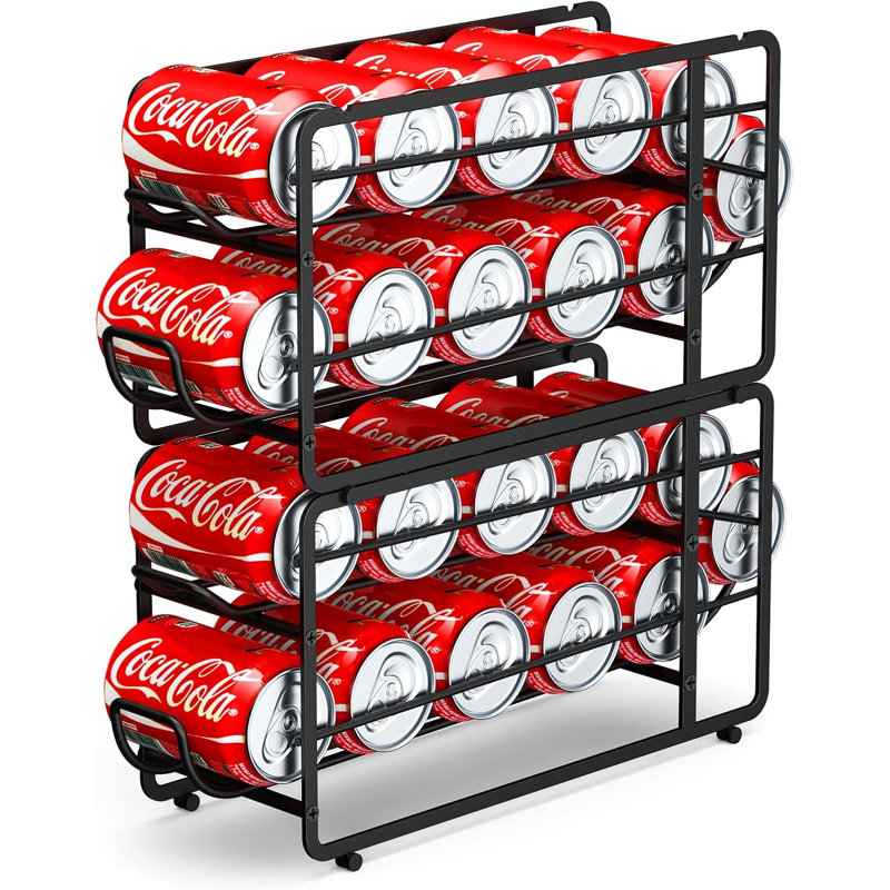 Étagère de rangement pour canettes de soda, paquet de 2 porte-gobelets empilables pour réfrigérateur, armoire, garde-manger (noir)