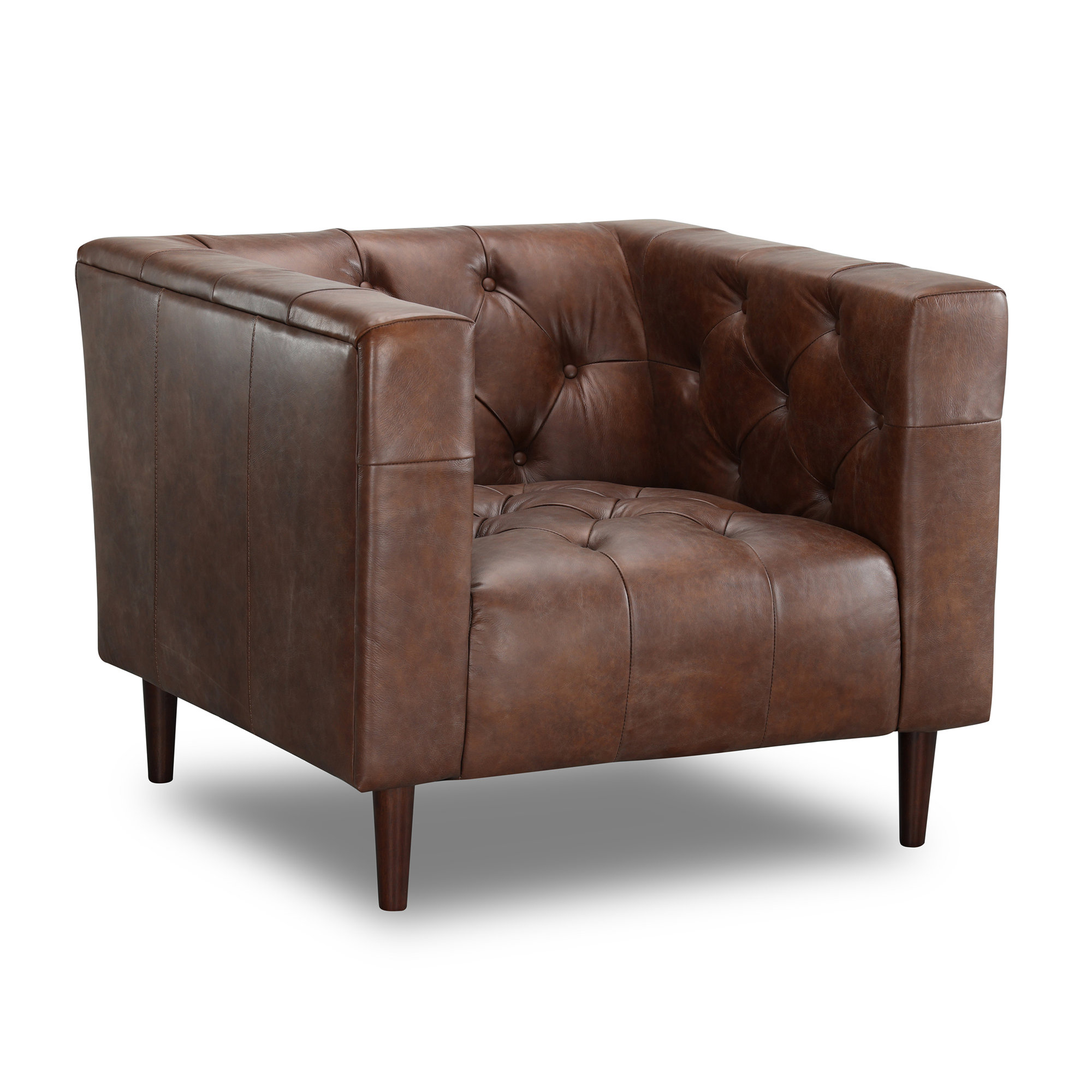 Cornelia Upholstered Club Chair, Vintage Tobacco Top Grain Leather