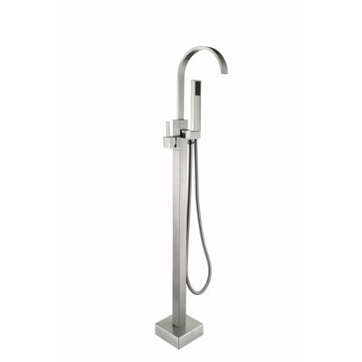 Topcraft Single Handle Floor Mounted Freestanding Tub Faucet with Handheld Shower, Brushed Nickel