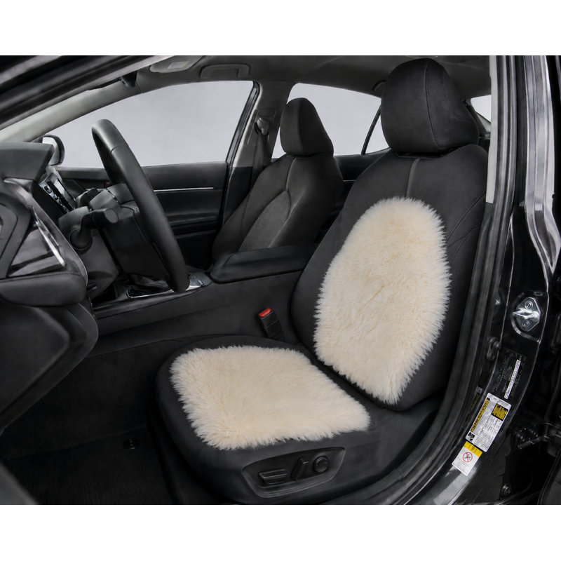 Premium Genuine Long Wool Sheepskin Univeral Fit Front Car Seat Cover (1) Pc, White