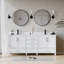 Meuble-lavabo à cadre en bois massif 80 po avec comptoir en marbre et lavabo double, simple trou-107388142