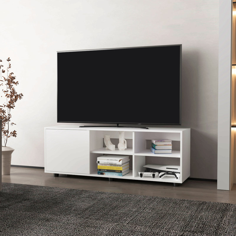 Meuble télé avec grandes tablettes ouvertes pour le salon, Blanc