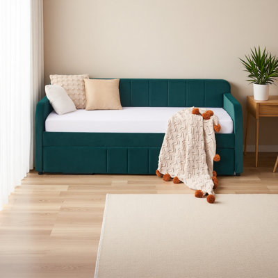 Twin Upholstered Daybed Frame With Trundle, Twin Size Sofa Bed For Bedroom Living Room Guest Room, Wood Slat Support by Latitude Run