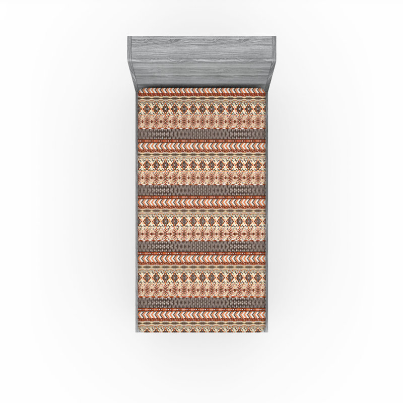 Drap-housse Ambesonne, Drap-housse de taille simple, Cacao foncé, séquoia / chevron