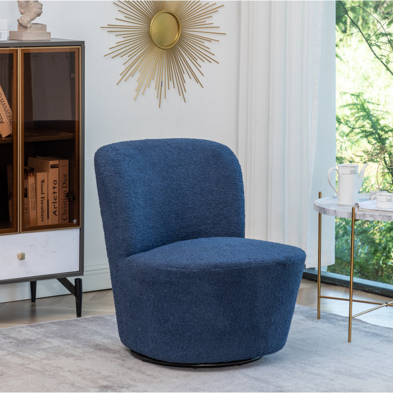 Stevie Boucle Swivel Barrel Chair, Blue