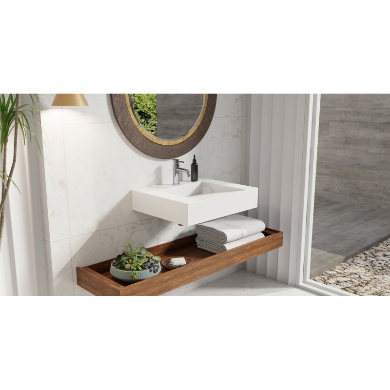 Badeloft 23.6" x 19.6" Square Stone Resin Wall Mounted Bathroom Sink WT-04-E-G in Glossy White, Gloss White