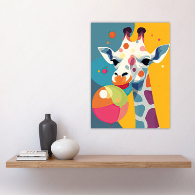 Wall Art Print Cute Giraffe With Balloon Graphic Artwork Zoo Animal Birthday Party Kids Bedroom Painting Poster