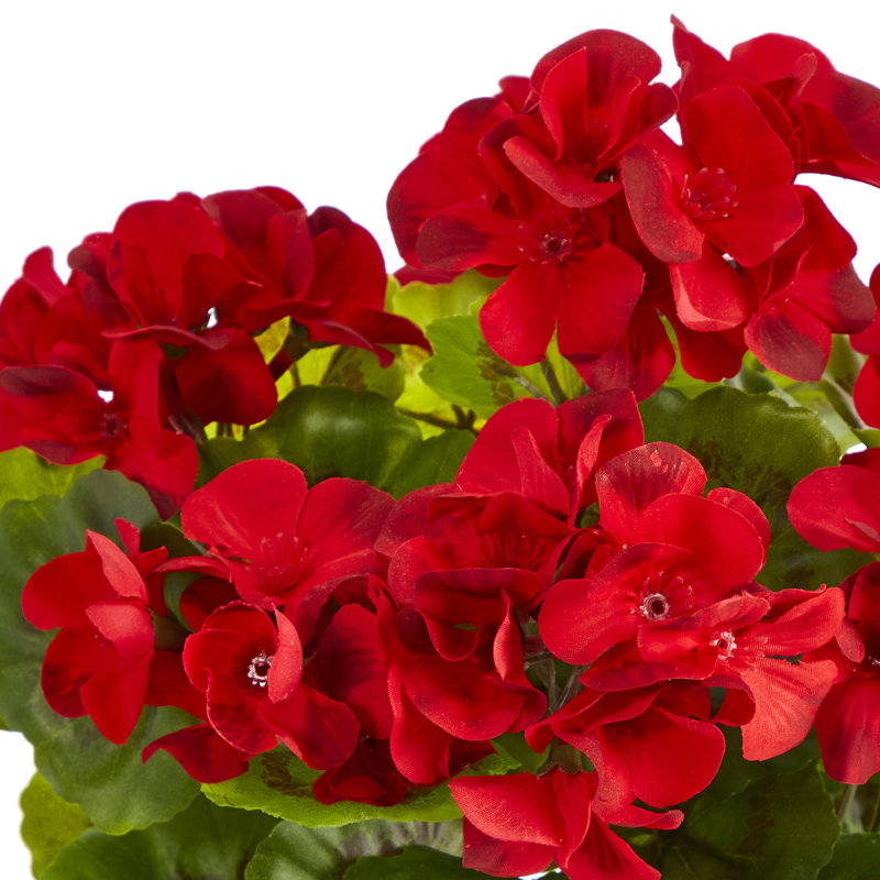 Red Geranium Artificial Plant in Ceramic Planter, 11-inch