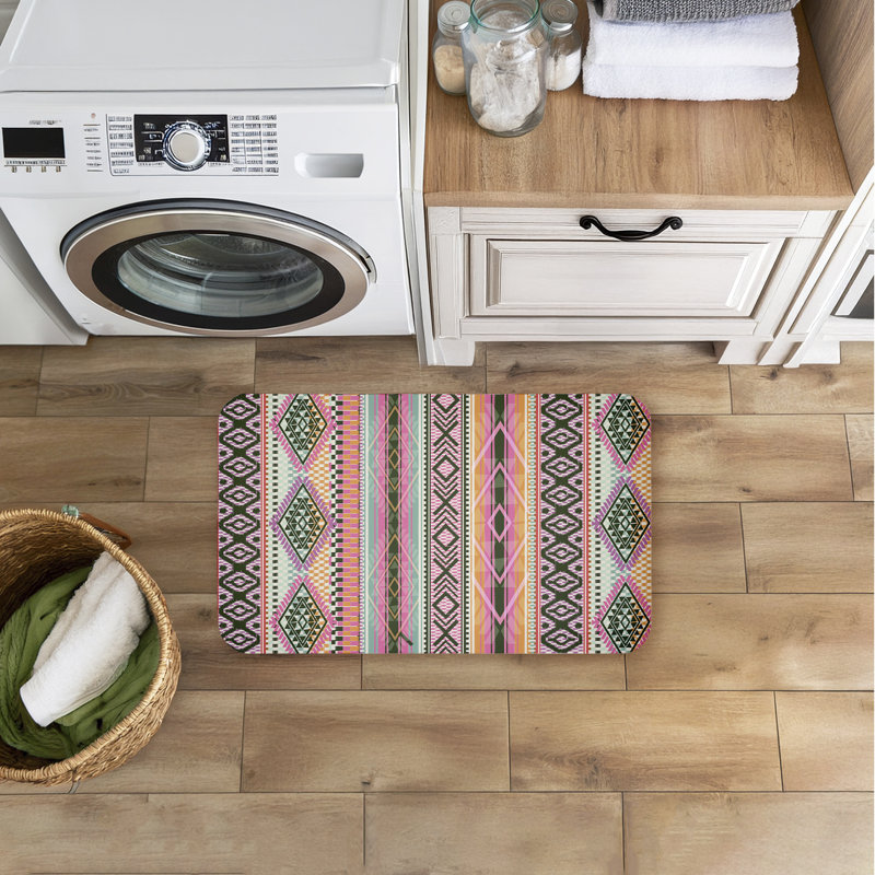 Tapis de sol Boho, À rayures, Rose / Vert