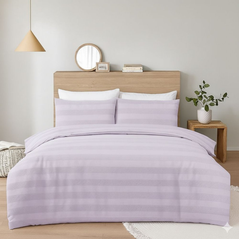 MHG Living Waffle Striped Duvet Cover Set Cotton-Rich Polycotton - Includes Matching Pillowcase - Single/Double/King/Super King