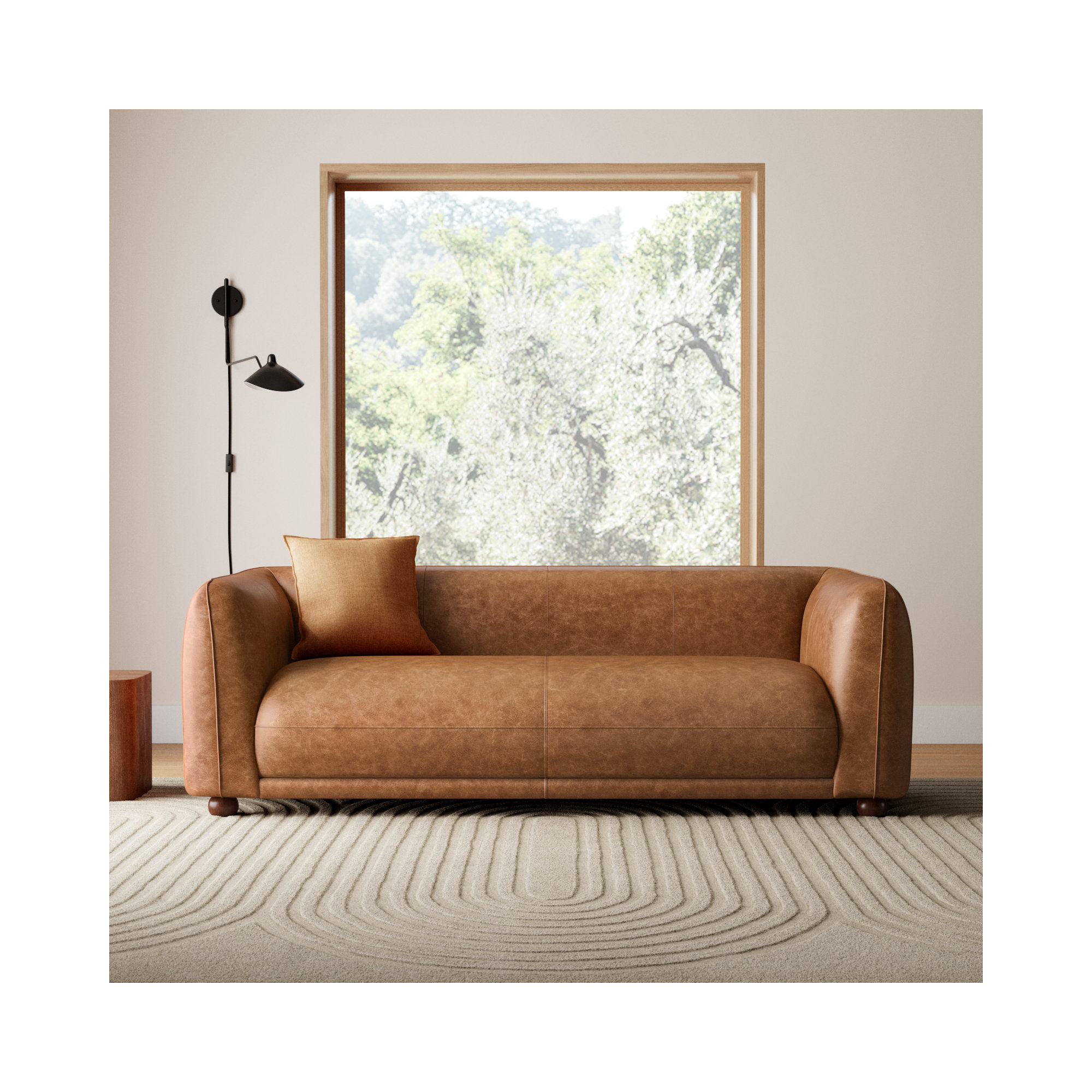 90'' Genuine Leather Sofa, Brown Genuine Leather