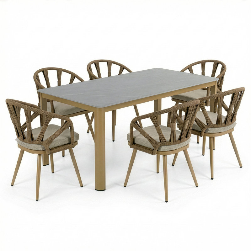 Ensemble repas 6 places Binda Brown, Coussin brun / structure brune