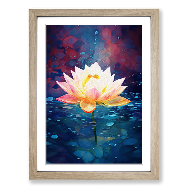 Lotus Flower Modern - Framed Print, Oak, 34cm H x 25cm W x 2cm D