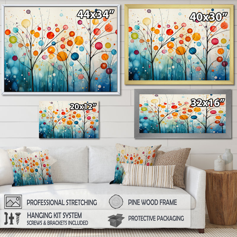 Teal Mid Century Retro Reflections - Abstract Midcentury, art mural encadré, Toile tendue, H 34 po x l 44 po, No Frame