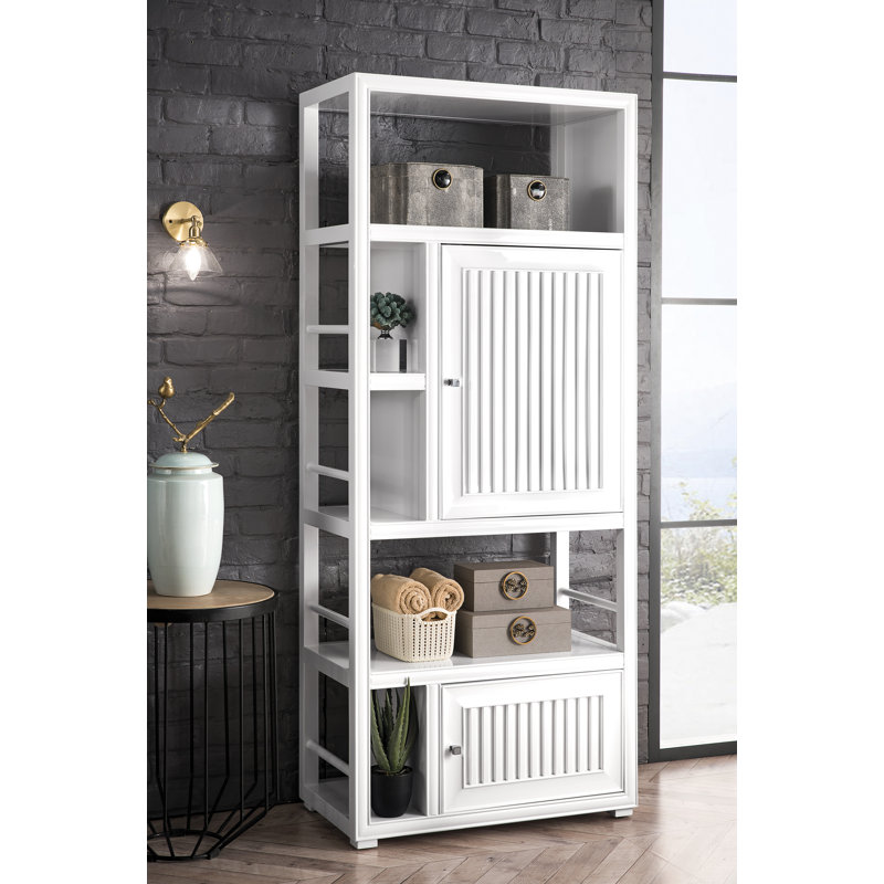 Armoire de salle de bain autoportante en bois massif l 30 po x H 70,9 po x P 15,8 po Athens, Blanc lustré