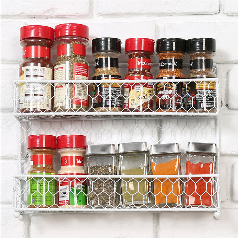 12 Jar 2 Tier Wall Metal Wire Spice Rack, White