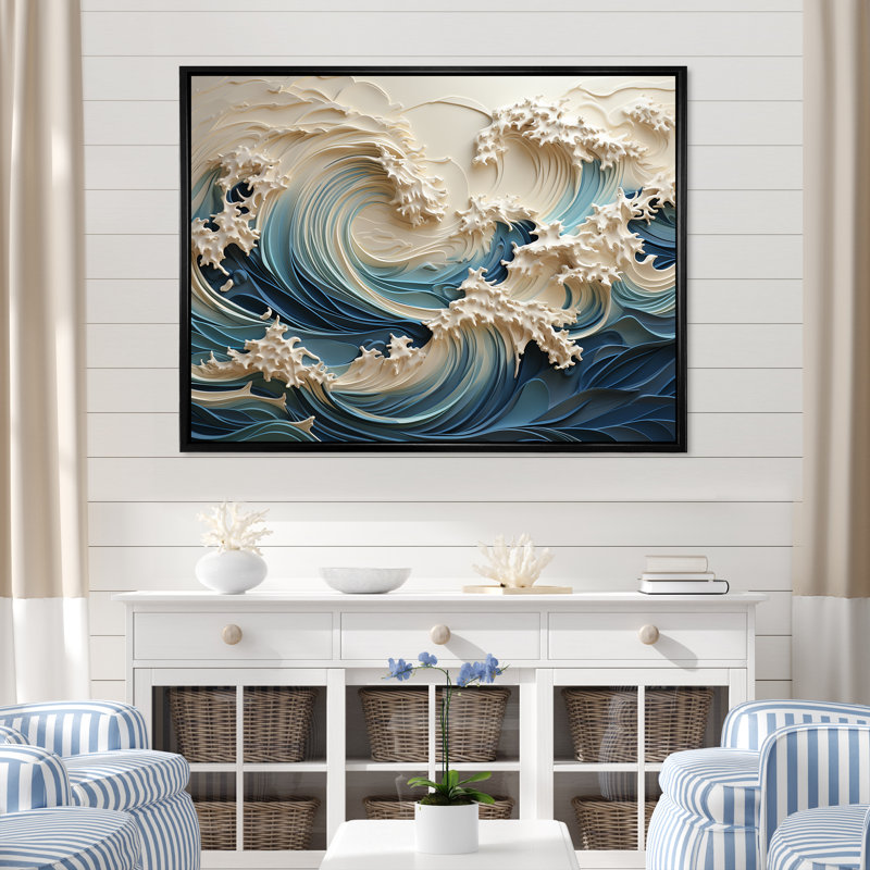 «White and Blue Wave Papercut Style III - Coastal Waves», reproduction d'art sur toile Wave (sans textures)