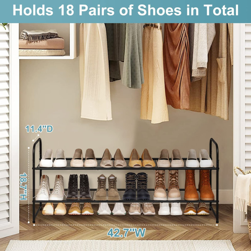 18 Pair Stackable Shoe Rack, Black