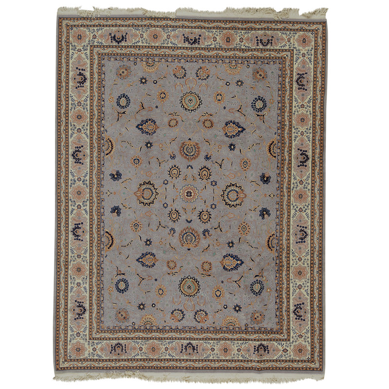 Tapis bleu clair et ivoire noué à la main de haute qualité