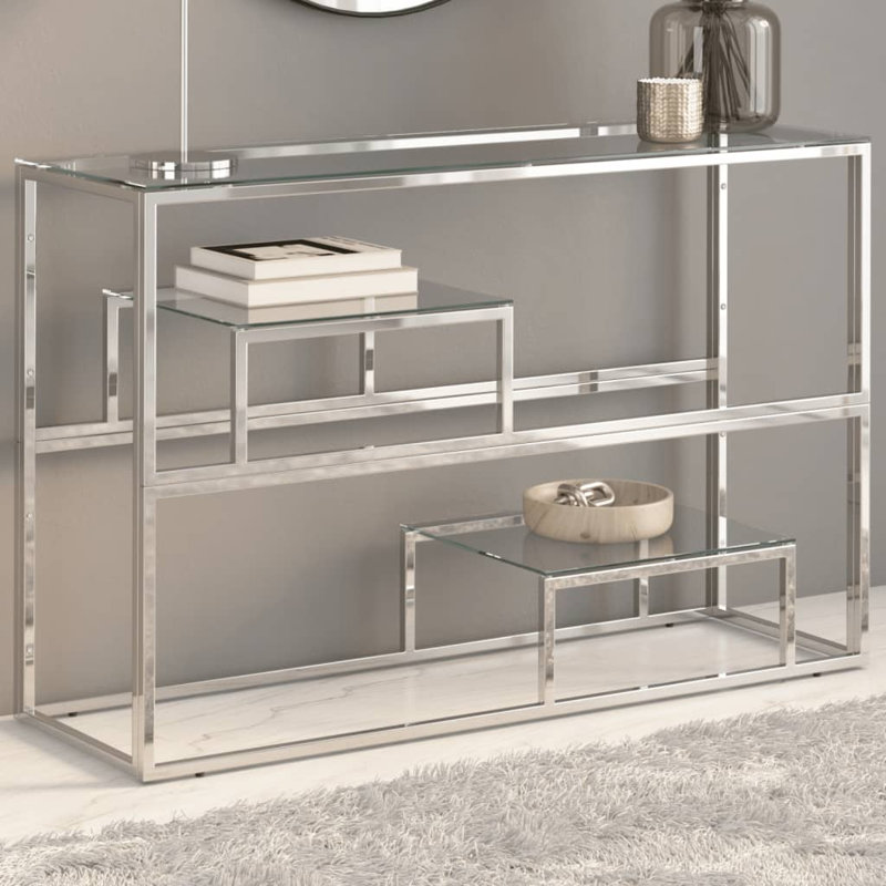Calisto 110cm Glass Top Console Table, Clear, Silver