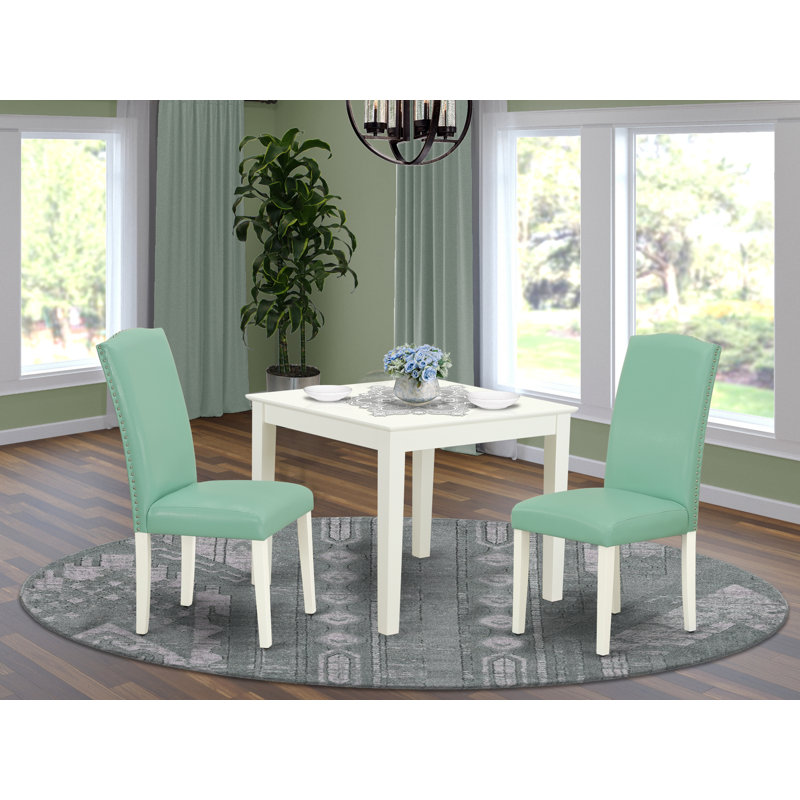 3 Piece Dinette Set for Small Spaces Contains a Square Dining Room Table and 2 Pond Faux Leather Parsons Dining Chairs, Linen White