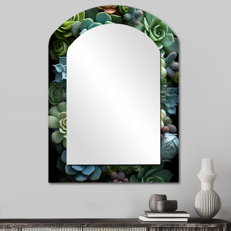 «Green Succulents Serenity Garden II», miroir décoratif arqué de plante grasse, 34 po x 25 po