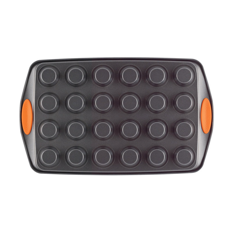 24-Cup Non-Stick Carbon Steel Mini Muffin Pan with Orange Handles