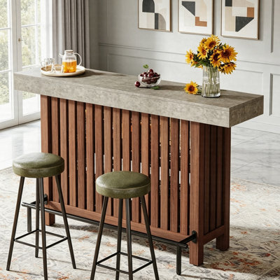 Unité de bar à la maison avec rangement, table de bar à 2 niveaux avec repose-pieds, table de pub moderne pour la cuisine, la salle à manger et le salon