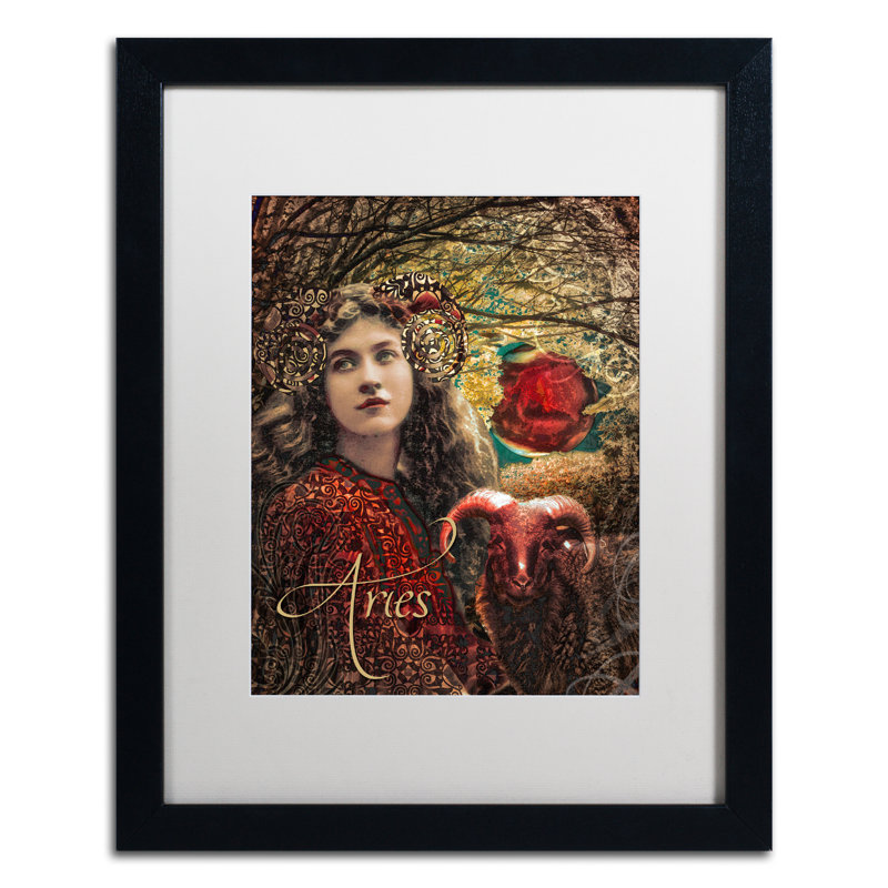 «Jadaya Art Nouveau Zodiac Aries», impression encadrée, Blanc, H 20 po x l 16 po x P 0,5 po