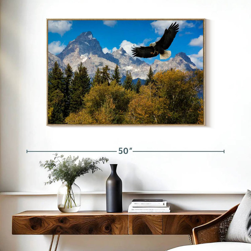 Grand Teton Eagle, Cadre flottant en bois naturel, 40 po x 27 po