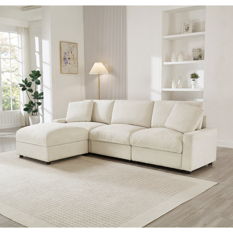 Canapé modulaire modulaire, 4 canapés modulaires en tissu de polyester en forme de L pour le salon, 3 canapés en nuage avec repose-pieds, canapé modulaire à assise profonde (beige)
