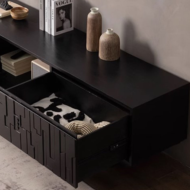 Meuble télé noir à design créatif personnalisé, 21.65" H x 62.99" L x 17.71" W