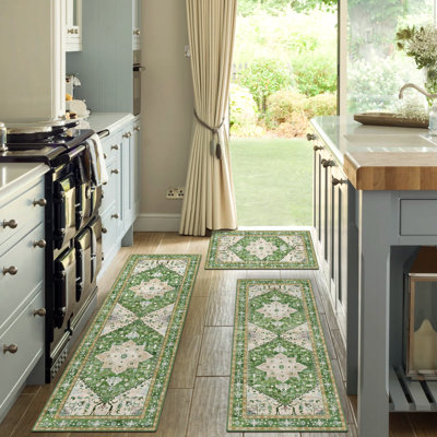 Tapis et tapis de cuisine rétro antidérapant lavable (ensemble de 3)