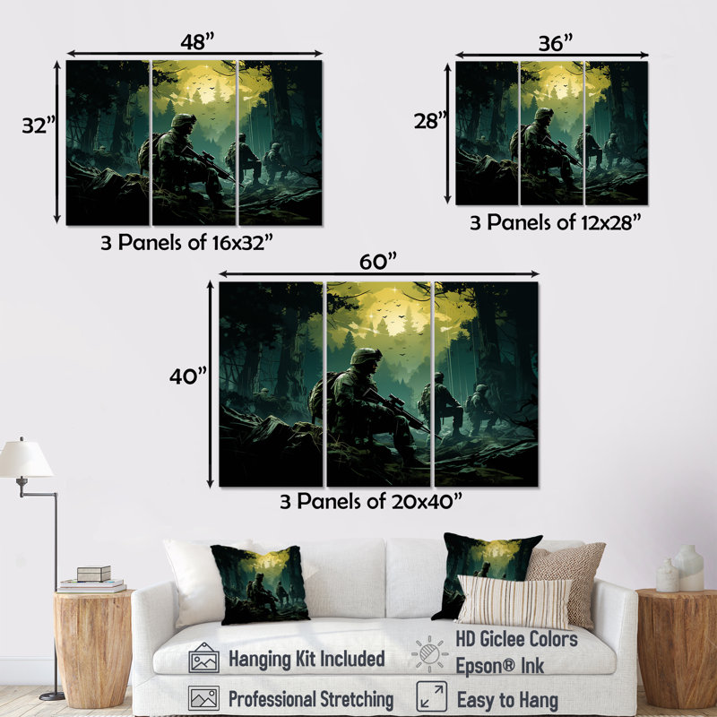 «Military Soldier Camouflage Chronicles», ensemble d'art mural sur toile militaire, H 32 po x l 48 po