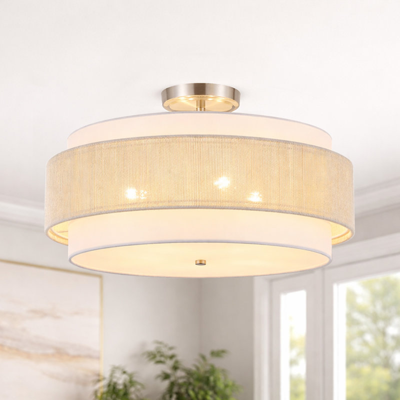 20" 4-Light Tiered Rope Drum Semi-Flush Mount Ceiling Light, Brushed Nickel